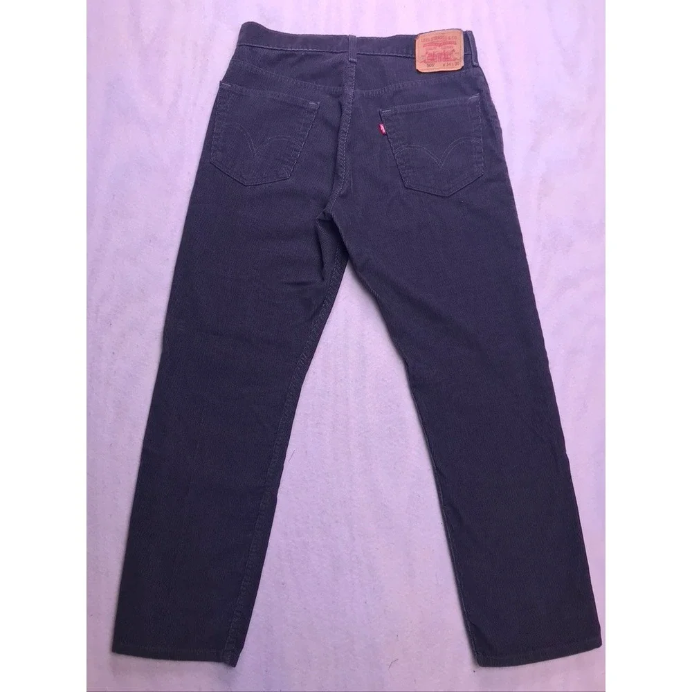 Levi's 505 Regular Fit Pants Mens 34x30 Charcoal Grey Classic‎ Corduroy Jeans